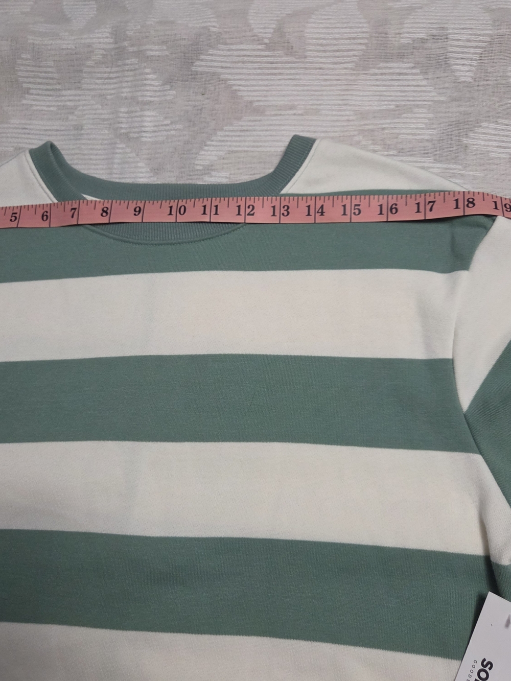 NWT Sonoma Women's M Green & White Striped Crop Sweater Crew Neck Short Sleeve T - Picture 7 of 10